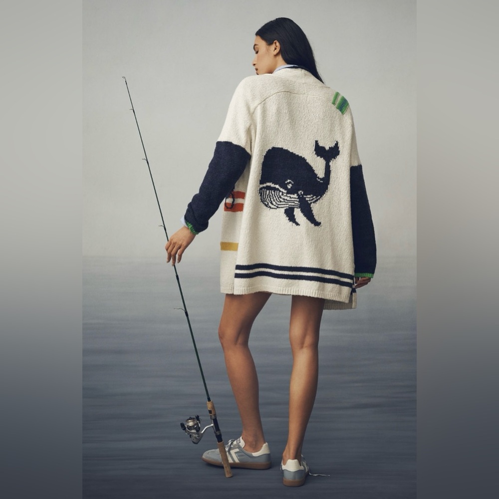 Maeve by Anthropologie Nautical Buoy Whale Open Cardigan Sweater